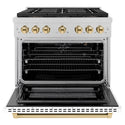 ZLINE Autograph Edition 36 in. 5.2 cu. ft. Paramount Gas Range with 6 Burner DuoPro™ Cooktop and Convection Gas Oven in Satin Stainless Steel with White Matte Door and Polished Gold Accents, Open Box-Great Condition