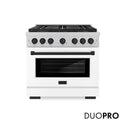 ZLINE Autograph Edition 36 in. 5.2 cu. ft. Paramount Gas Range with 6 Burner DuoPro™ Cooktop and Convection Gas Oven in Satin Stainless Steel with White Matte Door and Matte Black Accents, Open Box-Good Condition