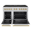 ZLINE Autograph Edition 48 in. 6.7 cu. ft. Paramount Gas Range with 8 Burner DuoPro™ Cooktop and Dual Ovens in Satin Stainless Steel with White Matte Doors and Champagne Bronze Accents, Open Box-Good Condition
