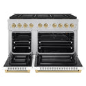 ZLINE Autograph Edition 48 in. 6.7 cu. ft. Paramount Gas Range with 8 Burner DuoPro™ Cooktop and Dual Ovens in Satin Stainless Steel with White Matte Doors and Champagne Bronze Accents, Open Box-Great Condition