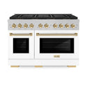 ZLINE Autograph Edition 48 in. 6.7 cu. ft. Paramount Gas Range with 8 Burner DuoPro™ Cooktop and Dual Ovens in Satin Stainless Steel with White Matte Doors and Polished Gold Accents, Open Box-Great Condition