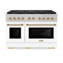 ZLINE Autograph Edition 48 in. 6.7 cu. ft. Paramount Gas Range with 8 Burner DuoPro™ Cooktop and Dual Ovens in Satin Stainless Steel with White Matte Doors and Polished Gold Accents, Open Box-Good Condition