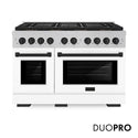 ZLINE Autograph Edition 48 in. 6.7 cu. ft. Paramount Gas Range with 8 Burner DuoPro™ Cooktop and Dual Ovens in Satin Stainless Steel with White Matte Doors and Matte Black Accents, Open Box-Good Condition