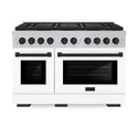 ZLINE Autograph Edition 48 in. 6.7 cu. ft. Paramount Gas Range with 8 Burner DuoPro™ Cooktop and Dual Ovens in Satin Stainless Steel with White Matte Doors and Matte Black Accents, Open Box-Good Condition
