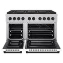 ZLINE Autograph Edition 48 in. 6.7 cu. ft. Paramount Gas Range with 8 Burner DuoPro™ Cooktop and Dual Ovens in Satin Stainless Steel with White Matte Doors and Matte Black Accents, Open Box-Good Condition