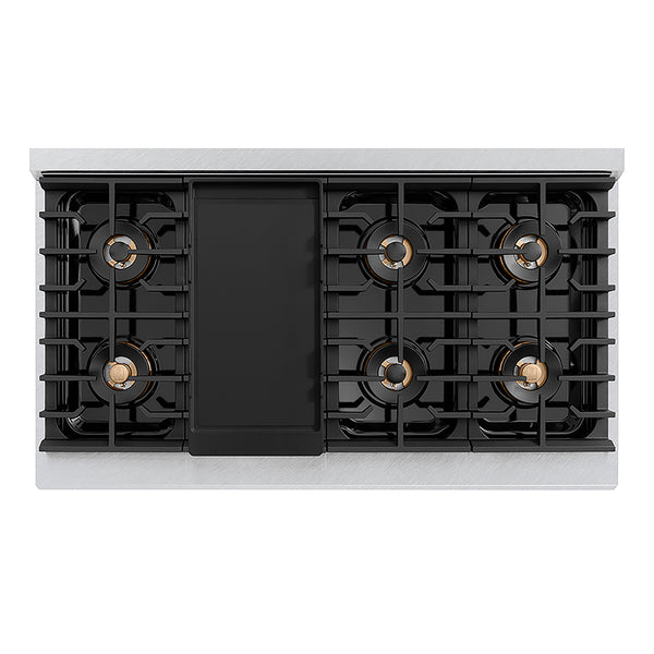 ZLINE Autograph Edition 48 in. 6.7 cu. ft. Paramount Gas Range with 8 Burner DuoPro™ Cooktop and Dual Ovens in Satin Stainless Steel with White Matte Doors and Matte Black Accents, Open Box-Great Condition