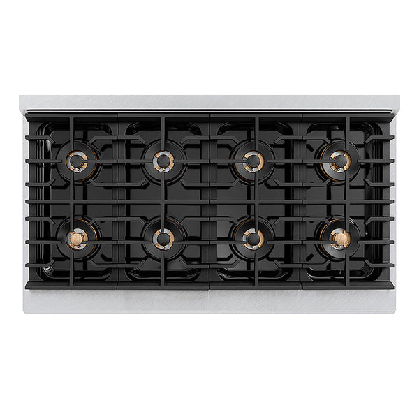 ZLINE Autograph Edition 48 in. 6.7 cu. ft. Paramount Gas Range with 8 Burner DuoPro™ Cooktop and Dual Ovens in Satin Stainless Steel with White Matte Doors and Matte Black Accents, Open Box-Good Condition