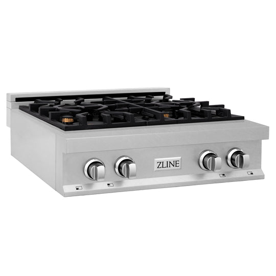 ZLINE 30 in. Legacy Gas Rangetop with 4 Brass Burners and Porcelain Cooktop in Satin Stainless Steel (RTS-BR-30)