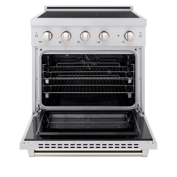 ZLINE 30 in. 4.2 cu. ft. Paramount Induction Range with 4 Element Cooktop and Electric Convection Oven in Satin Stainless Steel, Open Box-Good Condition