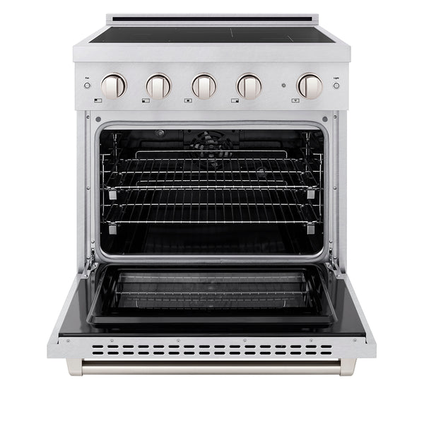 ZLINE 30 in. 4.2 cu. ft. Paramount Induction Range with 4 Element Cooktop and Electric Convection Oven in Satin Stainless Steel, Open Box-Great Condition