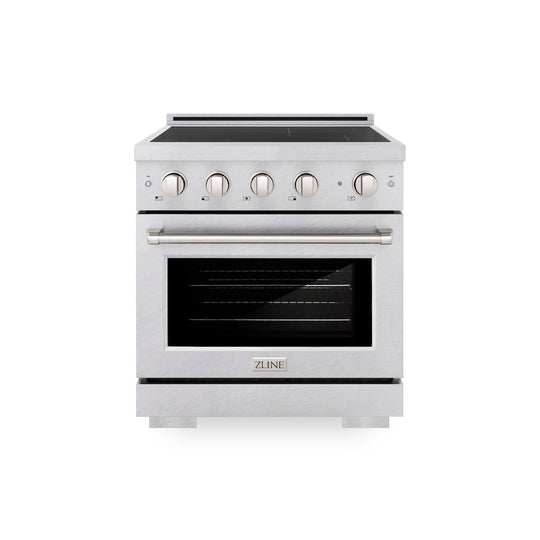 ZLINE 30 in. 4.2 cu. ft. Paramount Induction Range with 4 Element Cooktop and Electric Convection Oven in Satin Stainless Steel, Open Box-Good Condition