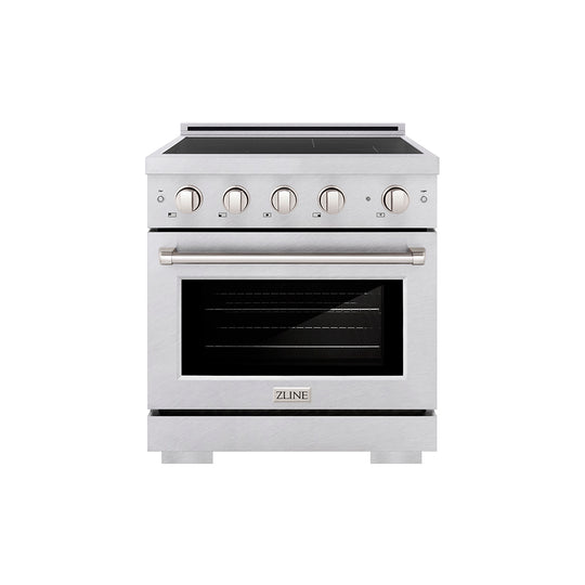 ZLINE 30 in. 4.2 cu. ft. Paramount Induction Range with 4 Element Cooktop and Electric Convection Oven in Satin Stainless Steel, Open Box-Great Condition
