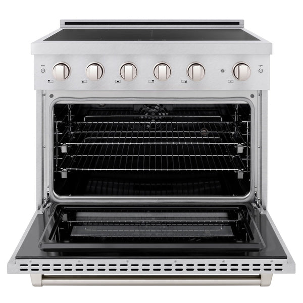 ZLINE 36 in. 5.2 cu. ft. Paramount Induction Range with 5 Element Cooktop and Electric Convection Oven in Satin Stainless Steel, Open Box-Good Condition