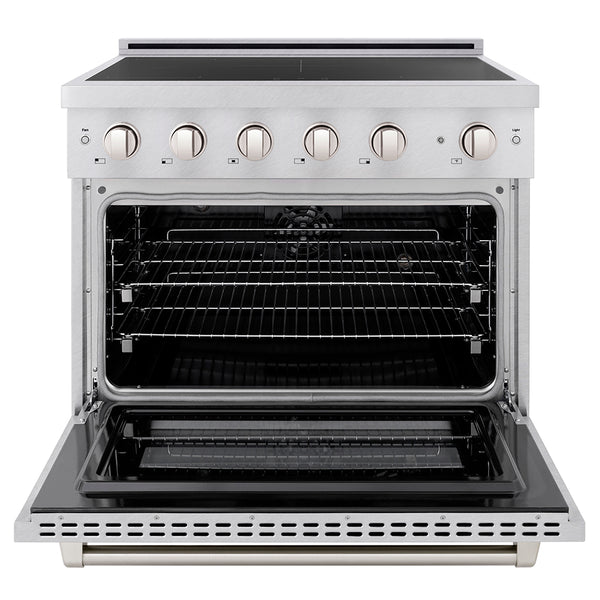 ZLINE 36 in. 5.2 cu. ft. Paramount Induction Range with 5 Element Cooktop and Electric Convection Oven in Satin Stainless Steel, Open Box-Great Condition