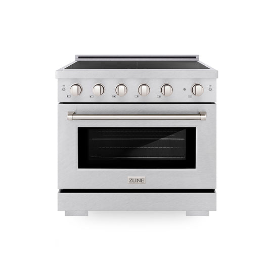 ZLINE 36 in. 5.2 cu. ft. Paramount Induction Range with 5 Element Cooktop and Electric Convection Oven in Satin Stainless Steel, Open Box-Great Condition