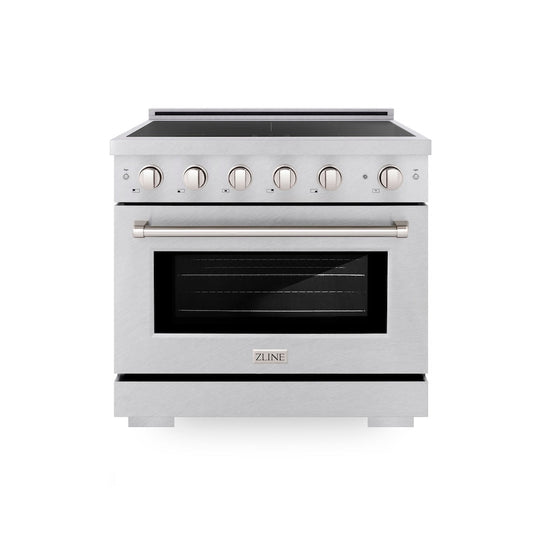 ZLINE 36 in. 5.2 cu. ft. Paramount Induction Range with 5 Element Cooktop and Electric Convection Oven in Satin Stainless Steel, Open Box-Good Condition
