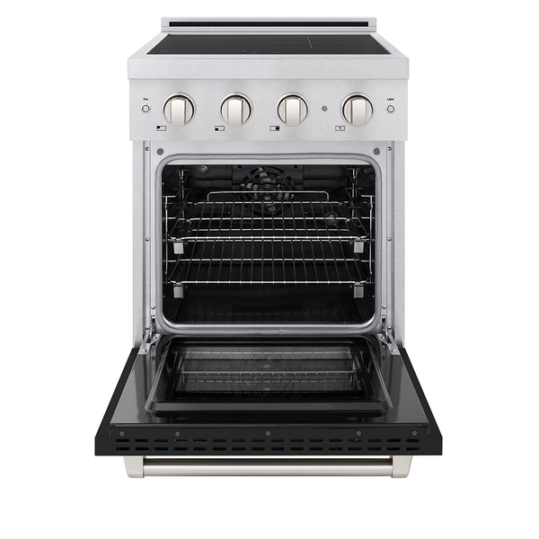 ZLINE 24 in. 3.2 cu. ft. Paramount Induction Range with 3 Element Cooktop and Electric Convection Oven in Satin Stainless Steel with Black Matte Door (SINRS-BLM-24)