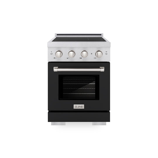 ZLINE 24 in. 3.2 cu. ft. Paramount Induction Range with 3 Element Cooktop and Electric Convection Oven in Satin Stainless Steel with Black Matte Door (SINRS-BLM-24)