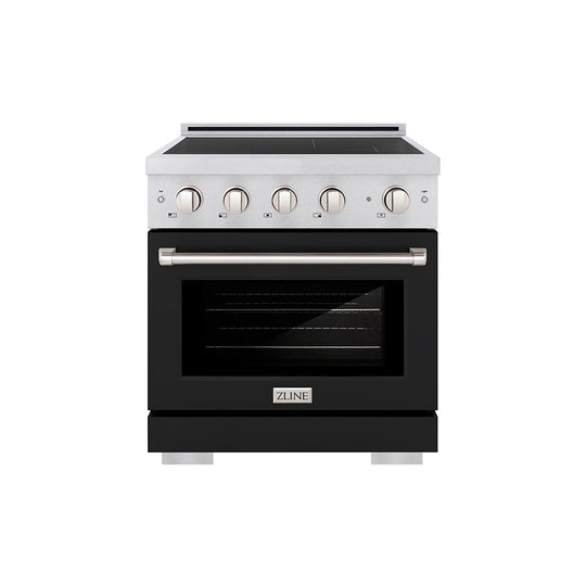 ZLINE 30 in. 4.2 cu. ft. Paramount Induction Range with 4 Element Cooktop and Electric Convection Oven in Satin Stainless Steel with Black Matte Door (SINRS-BLM-30)