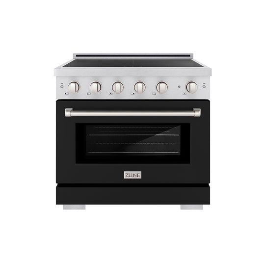 ZLINE 36 in. 5.2 cu. ft. Paramount Induction Range with 5 Element Cooktop and Electric Convection Oven in Satin Stainless Steel with Black Matte Door (SINRS-BLM-36)