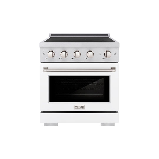 ZLINE 30 in. 4.2 cu. ft. Paramount Induction Range with 4 Element Cooktop and Electric Convection Oven in Satin Stainless Steel with White Matte Door (SINRS-WM-30)