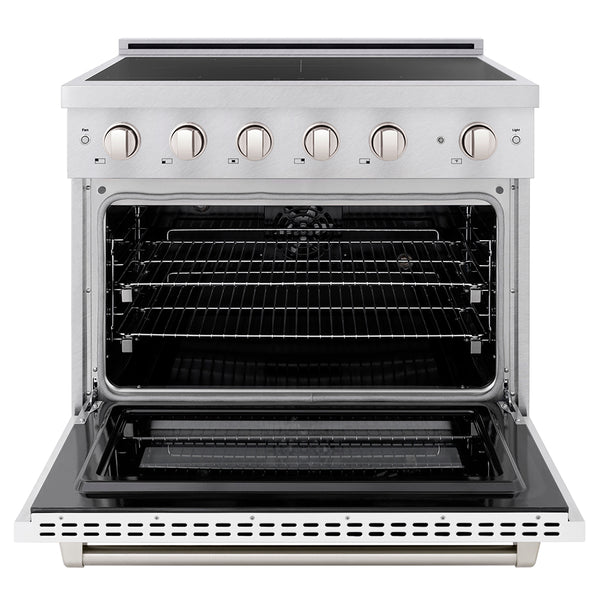 ZLINE 36 in. 5.2 cu. ft. Paramount Induction Range with 5 Element Cooktop and Electric Convection Oven in Satin Stainless Steel with White Matte Door (SINRS-WM-36)