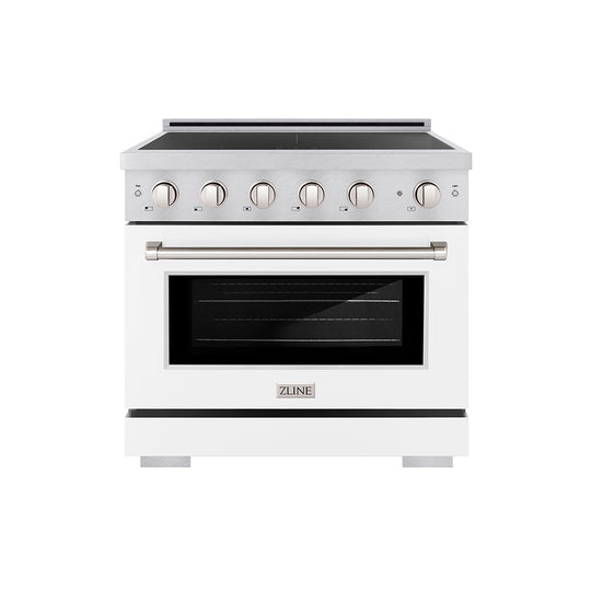 ZLINE 36 in. 5.2 cu. ft. Paramount Induction Range with 5 Element Cooktop and Electric Convection Oven in Satin Stainless Steel with White Matte Door (SINRS-WM-36)