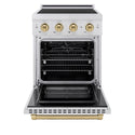 ZLINE Autograph Edition 24 in. 3.2 cu. ft. Paramount Induction Range with 3 Element Cooktop and Electric Convection Oven in Satin Stainless Steel with Champagne Bronze Accents (SINRSZ-24-CB)
