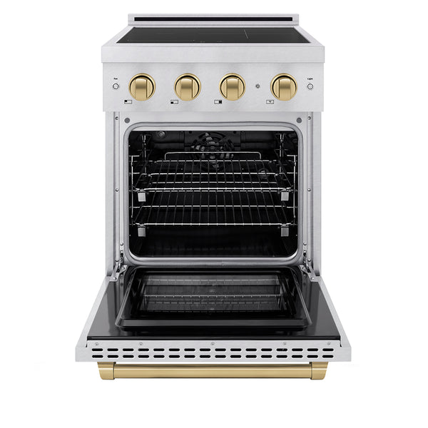 ZLINE Autograph Edition 24 in. 3.2 cu. ft. Paramount Induction Range with 3 Element Cooktop and Electric Convection Oven in Satin Stainless Steel with Champagne Bronze Accents (SINRSZ-24-CB)
