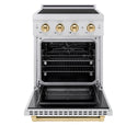 ZLINE Autograph Edition 24 in. 3.2 cu. ft. Paramount Induction Range with 3 Element Cooktop and Electric Convection Oven in Satin Stainless Steel with Polished Gold Accents (SINRSZ-24-G)