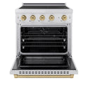 ZLINE Autograph Edition 30 in. 4.2 cu. ft. Paramount Induction Range with 4 Element Cooktop and Electric Convection Oven in Satin Stainless Steel with Champagne Bronze Accents, Open Box-Great Condition