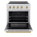 ZLINE Autograph Edition 30 in. 4.2 cu. ft. Paramount Induction Range with 4 Element Cooktop and Electric Convection Oven in Satin Stainless Steel with Champagne Bronze Accents, Open Box-Good Condition