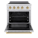 ZLINE Autograph Edition 30 in. 4.2 cu. ft. Paramount Induction Range with 4 Element Cooktop and Electric Convection Oven in Satin Stainless Steel with Polished Gold Accents (SINRSZ-30-G)