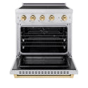 ZLINE Autograph Edition 30 in. 4.2 cu. ft. Paramount Induction Range with 4 Element Cooktop and Electric Convection Oven in Satin Stainless Steel with Polished Gold Accents, Open Box-Good Condition