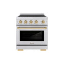 ZLINE Autograph Edition 30 in. 4.2 cu. ft. Paramount Induction Range with 4 Element Cooktop and Electric Convection Oven in Satin Stainless Steel with Polished Gold Accents (SINRSZ-30-G)