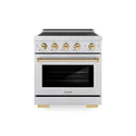 ZLINE Autograph Edition 30 in. 4.2 cu. ft. Paramount Induction Range with 4 Element Cooktop and Electric Convection Oven in Satin Stainless Steel with Polished Gold Accents, Open Box-Great Condition