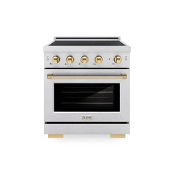 ZLINE Autograph Edition 30 in. 4.2 cu. ft. Paramount Induction Range with 4 Element Cooktop and Electric Convection Oven in Satin Stainless Steel with Polished Gold Accents, Open Box-Great Condition