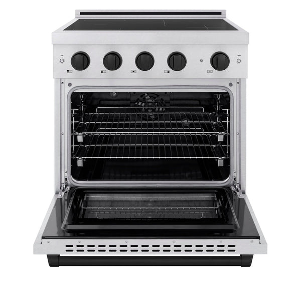 ZLINE Autograph Edition 30 in. 4.2 cu. ft. Paramount Induction Range with 4 Element Cooktop and Electric Convection Oven in Satin Stainless Steel with Matte Black Accents, Open Box-Good Condition