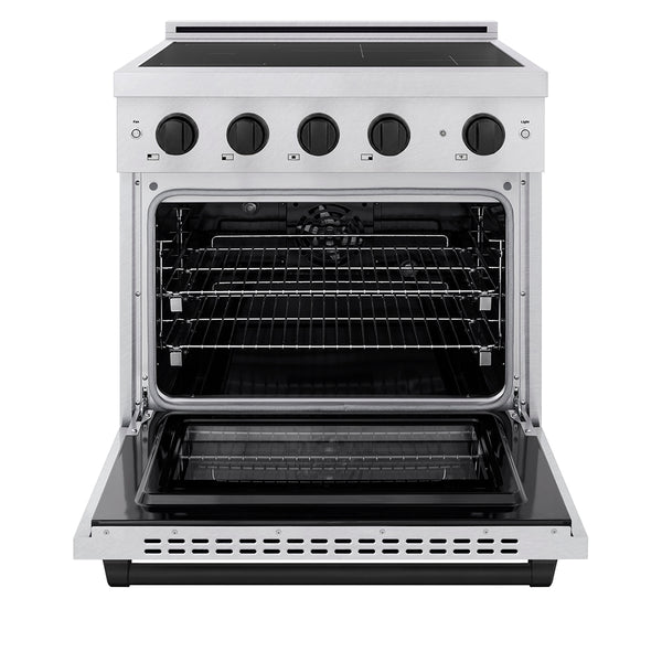 ZLINE Autograph Edition 30 in. 4.2 cu. ft. Paramount Induction Range with 4 Element Cooktop and Electric Convection Oven in Satin Stainless Steel with Matte Black Accents, Open Box-Great Condition