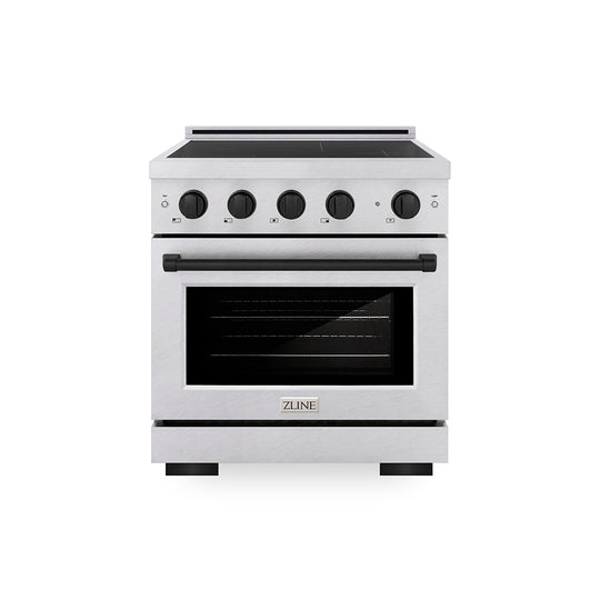 ZLINE Autograph Edition 30 in. 4.2 cu. ft. Paramount Induction Range with 4 Element Cooktop and Electric Convection Oven in Satin Stainless Steel with Matte Black Accents, Open Box-Great Condition