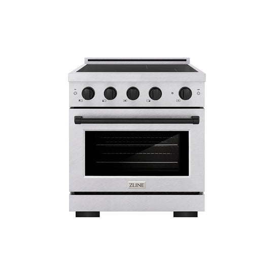 ZLINE Autograph Edition 30 in. 4.2 cu. ft. Paramount Induction Range with 4 Element Cooktop and Electric Convection Oven in Satin Stainless Steel with Matte Black Accents (SINRSZ-30-MB)