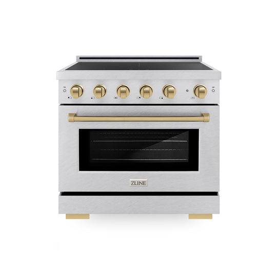 ZLINE Autograph Edition 36 in. 5.2 cu. ft. Paramount Induction Range with 5 Element Cooktop and Electric Convection Oven in Satin Stainless Steel with Champagne Bronze Accents (SINRSZ-36-CB)