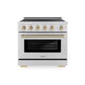 ZLINE Autograph Edition 36 in. 5.2 cu. ft. Paramount Induction Range with 5 Element Cooktop and Electric Convection Oven in Satin Stainless Steel with Champagne Bronze Accents, Open Box-Great Condition