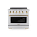 ZLINE Autograph Edition 36 in. 5.2 cu. ft. Paramount Induction Range with 5 Element Cooktop and Electric Convection Oven in Satin Stainless Steel with Champagne Bronze Accents, Open Box-Good Condition