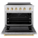 ZLINE Autograph Edition 36 in. 5.2 cu. ft. Paramount Induction Range with 5 Element Cooktop and Electric Convection Oven in Satin Stainless Steel with Polished Gold Accents, Open Box-Great Condition