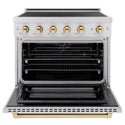 ZLINE Autograph Edition 36 in. 5.2 cu. ft. Paramount Induction Range with 5 Element Cooktop and Electric Convection Oven in Satin Stainless Steel with Polished Gold Accents, Open Box-Good Condition