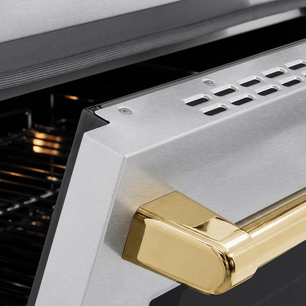ZLINE Autograph Edition 36 in. 5.2 cu. ft. Paramount Induction Range with 5 Element Cooktop and Electric Convection Oven in Satin Stainless Steel with Polished Gold Accents, Open Box-Great Condition