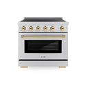 ZLINE Autograph Edition 36 in. 5.2 cu. ft. Paramount Induction Range with 5 Element Cooktop and Electric Convection Oven in Satin Stainless Steel with Polished Gold Accents (SINRSZ-36-G)
