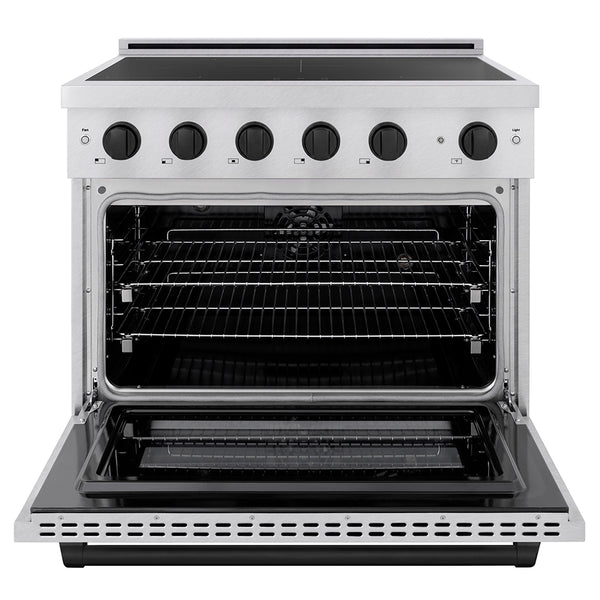 ZLINE Autograph Edition 36 in. 5.2 cu. ft. Paramount Induction Range with 5 Element Cooktop and Electric Convection Oven in Satin Stainless Steel with Matte Black Accents, Open Box-Great Condition