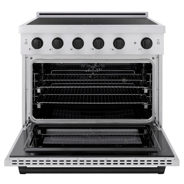 ZLINE Autograph Edition 36 in. 5.2 cu. ft. Paramount Induction Range with 5 Element Cooktop and Electric Convection Oven in Satin Stainless Steel with Matte Black Accents, Open Box-Good Condition